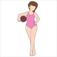 Mädchen mit flacher Charakterillustration des Strandballs auf weißem Hintergrund. vektor