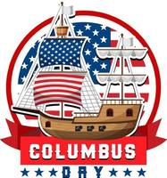 columbus day banner med flaggskepp på amerikanska flaggan vektor