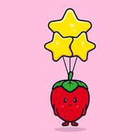 söt jordgubbsfigur tecknad mascot.kawaii maskotfigurillustration för klistermärke, affisch, animation, barnbok eller annan digital och tryckt produkt vektor