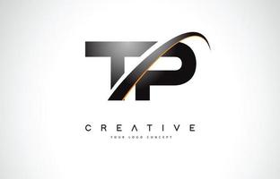 tp tp Swoosh-Brief-Logo-Design mit modernen gelben Swoosh-Kurvenlinien. vektor