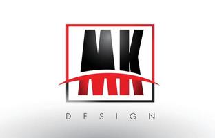 mk mk Logobuchstaben mit roten und schwarzen Farben und Swoosh. vektor