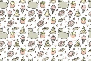 katter och mat seamless mönster vektor