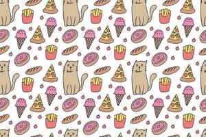 Katzen und Essen nahtlose Muster vektor