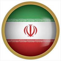 Iran 3d rundad flagga knappikon med guldram vektor
