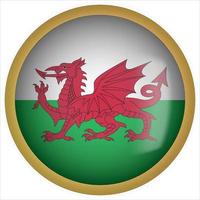 Wales 3d rundad flagga knappikon med guldram vektor