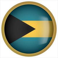 Bahamas 3D abgerundetes Flaggensymbol mit goldenem Rahmen vektor