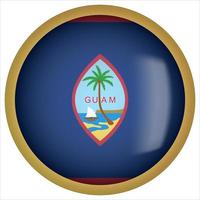 Guam 3d abgerundetes Flaggensymbol mit goldenem Rahmen vektor