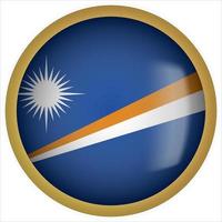 marshallöarna 3d rundad flagga knappikon med guldram vektor