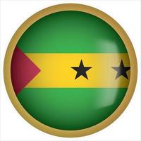 Sao Tome och Principe 3d rundad flagga knappikon med guldram vektor