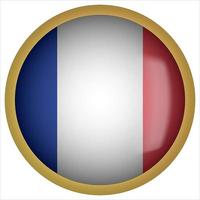 Frankrike 3d rundad flagga knappikon med guldram vektor