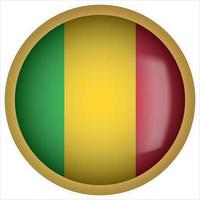 Mali 3D abgerundetes Flaggensymbol mit goldenem Rahmen vektor