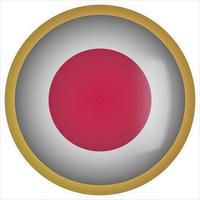 Japan 3D abgerundetes Flaggensymbol mit goldenem Rahmen vektor