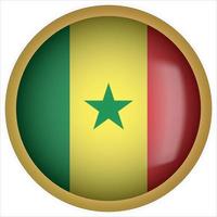 Senegal 3D abgerundetes Flaggensymbol mit goldenem Rahmen vektor
