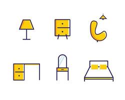 moderna möbler ikonuppsättning logotyp, med ett ljust och glada koncept. enkel och unik logotyp för företagets varumärke och grafisk design. stol, bord, skåp, lampikon. vektor illustration