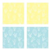 samling av sömlösa mönster med kaktusar. gul och blå bakgrund. bra för barnsliga kläder, ytdesign. vektor illustration.