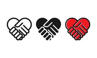Sammlung von Handshake-Symbolen - zwei Hände zusammen. Herz-Symbol-Vektor-Illustration. bearbeitbares Symbol vektor