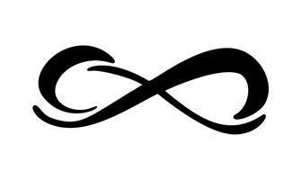 Infinity kalligrafi vektor illustration symbol. Evigt gränslöst emblem. Svart mobius band silhouette logotyp. Modern penselsträcka. Cykel oändligt liv koncept. Grafiskt designelement för kort och logotatuering