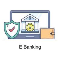 flacher Stil des E-Banking-Bankgebäudes im Laptop vektor