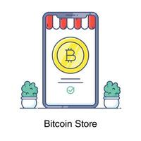 flacher Stil des mobilen Bitcoin-Shop-Symbols vektor