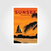 Reiseplakat oder Aufkleber im Vintage-Stil Florida Vereinigte Staaten, Key West Sonnenuntergang und Palmen. vektor