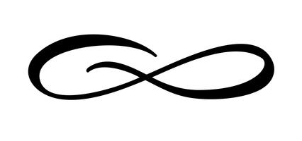 Infinity kalligrafi vektor illustration symbol. Evigt gränslöst emblem. Svart mobius band silhuett. Modern penselsträcka. Cykel oändligt liv koncept. Grafiskt designelement för kort och logotatuering