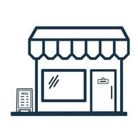 butik ikon med meny styrelse. platt design street shop symbol på vit bakgrund. vektor