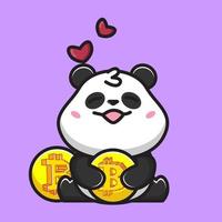 süßer Panda umarmt Bitcoin vektor