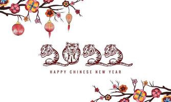 elegant kinesisk blommig nyår 2022-symbol med en bakgrund för tigerkort vektor