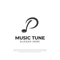 moderne musikalische musikalische note buchstabe p logo vorlage für klavierinstrument. minimalistisches Designkonzept für Musikfirma, Symbol, Vektordesignikone vektor