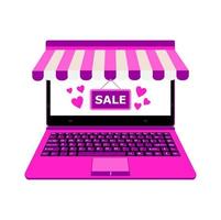 rosa Laptop-Vektor für die Zahlung im Online-Shop vektor