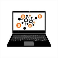 realistische Laptop-Vektor-Illustrationsanzeige Bitcoin-Netzwerk für digitale Vermögenswerte vektor