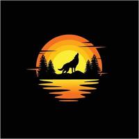 wolf heulen silhouette abbildung natur sonnenuntergang ozean vektor