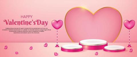 glad alla hjärtans dag rea 3d produkt visa rosa podium med realistisk härd eller kärlek vektor