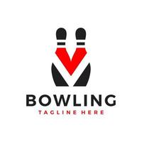 bowlingklot sport illustration logotyp med bokstaven v vektor