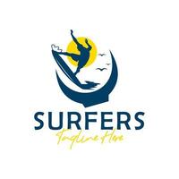 strand surfing sport illustration logotyp design vektor