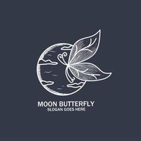 Schmetterling und Mond Vintage Logo Illustration Design. Nacht Schmetterling. einzigartiges und schlichtes Design. vektor