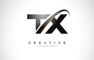 tx tx Swoosh-Brief-Logo-Design mit modernen gelben Swoosh-Kurvenlinien. vektor