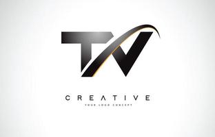 TV-TV-Swoosh-Buchstaben-Logo-Design mit modernen gelben Swoosh-Kurvenlinien.