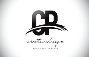 cp cp brief logo design mit swoosh und schwarzem pinselstrich. vektor