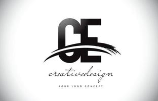 Ce-Brief-Logo-Design mit Swoosh und schwarzem Pinselstrich. vektor