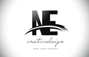 ne ne brief logo design mit swoosh und schwarzem pinselstrich. vektor