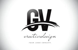 gv gv bokstavslogotypdesign med swoosh och svart penseldrag. vektor