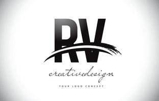 rv rv brief Logo-Design mit Swoosh und schwarzem Pinselstrich. vektor