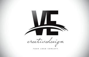 ve ve letter logotypdesign med swoosh och svart penseldrag. vektor