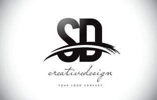 SD-sd-Brief-Logo-Design mit Swoosh und schwarzem Pinselstrich. vektor