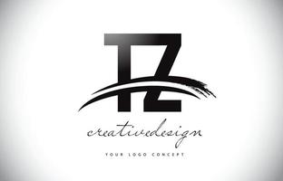 tz tz brief logo design mit swoosh und schwarzem pinselstrich. vektor