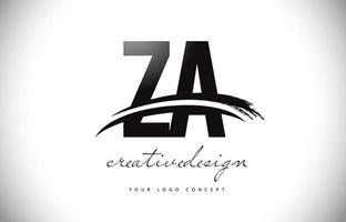 za za Letter Logo Design mit Swoosh und schwarzem Pinselstrich. vektor