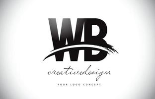 wb wb brief logo design mit swoosh und schwarzem pinselstrich. vektor