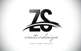 Zs Zs Letter Logo Design mit Swoosh und schwarzem Pinselstrich. vektor