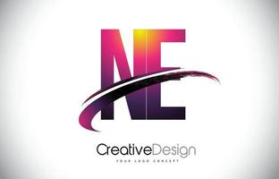 ne ne lila buchstaben logo mit swoosh design. kreatives magentafarbenes modernes Buchstabenvektorlogo. vektor